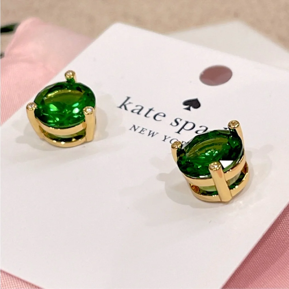 🆕 ♠️ Kate Spade Rise and Shine Emerald & Gold Round Stud Earrings Classic